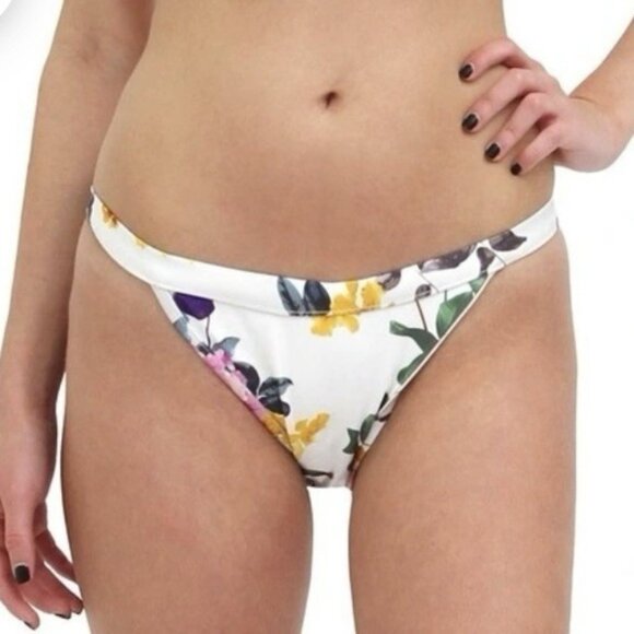 Mosmann Swim‎ Kalani Cheeky Bikini Swimsuit Bathing Suit Ivory Tropical Flower M - Picture 1 of 8